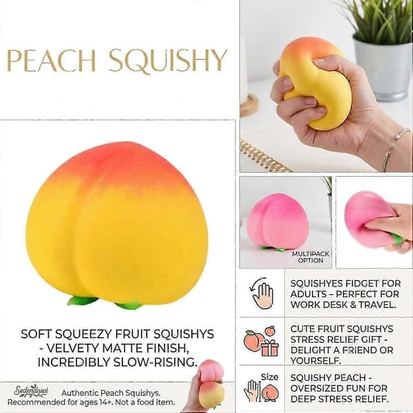 Stress Relief Squishy for Adults, Cute Soft Peach Fruit Squishies, Squeezable Fidget Toy, Ideal Squishies Gift A
