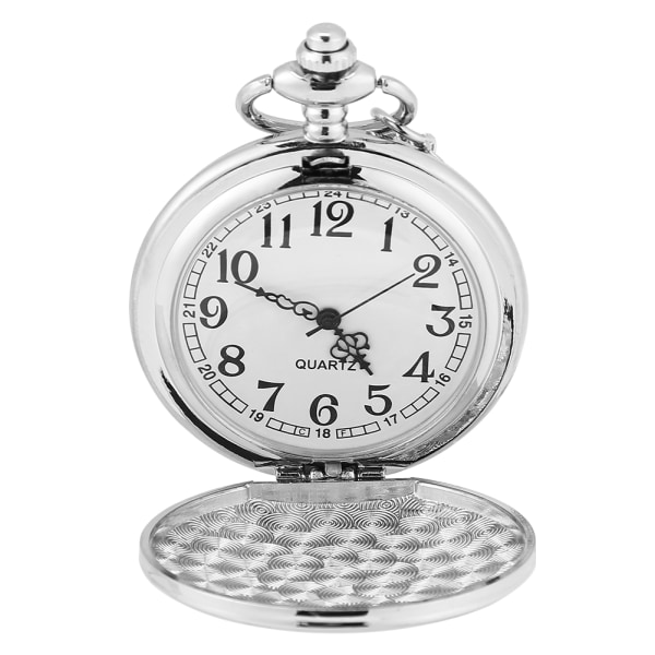 Klassisk Quartz Analog Smooth Pocket Watch Halsbandshänge med kedja Silver