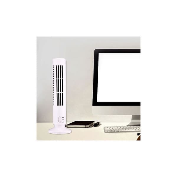 Mini USB Bladeless Tårnventilator, 2 Hastigheder og Tilstande til Soveværelse, Stue, Kontor - Hvid