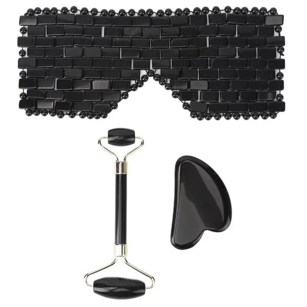 Jadestone Eye Pad Roller Set Minska mörka ringar Främja cirkulation Ögonkudde Massagerullebräda Svart