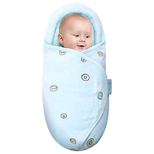 Wearable Swaddle Blanket for Newborn Baby Boys and Girls - Head-Protecting and Head-Supporting Function - Button Closure - Blue - 0-3 Months