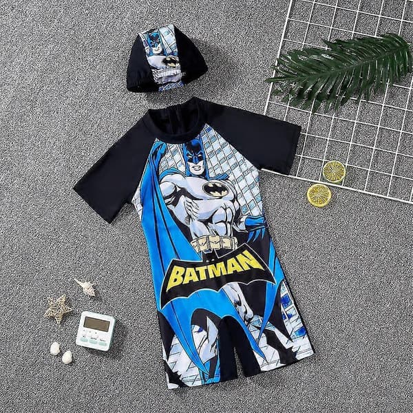Barn Gutter Spiderman Batman Trykk Badedrakt i Ett Stykke Surf Badedrakt Med Badehette C C 4-5 Years
