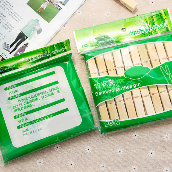 Bambu klädnypor Set - 20st vindtäta klämmor för utomhusbalkong