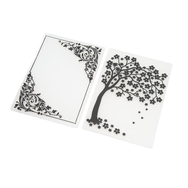 2 stk. pregefolder i plastmateriale, dekorative teksturer, DIY-laging av pregede designmaler for scrapbooking