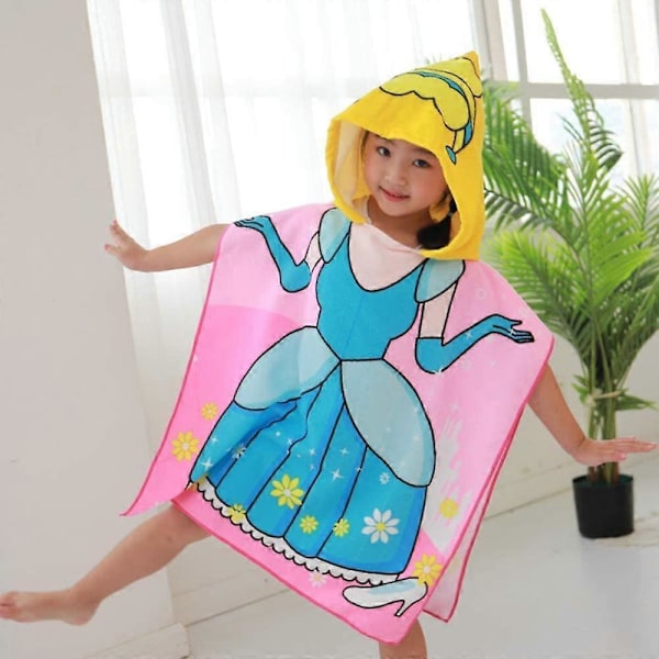 Söt tecknad prinsessa badhandduk barnkappa barn strandkappa barn badhandduk badkappa (120*60CM)