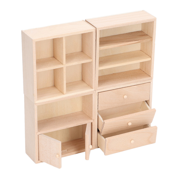 4 stk. 1/12 dukkehus skabssæt simpelt design praktisk naturtro miniature træ dukkehus møbler skab