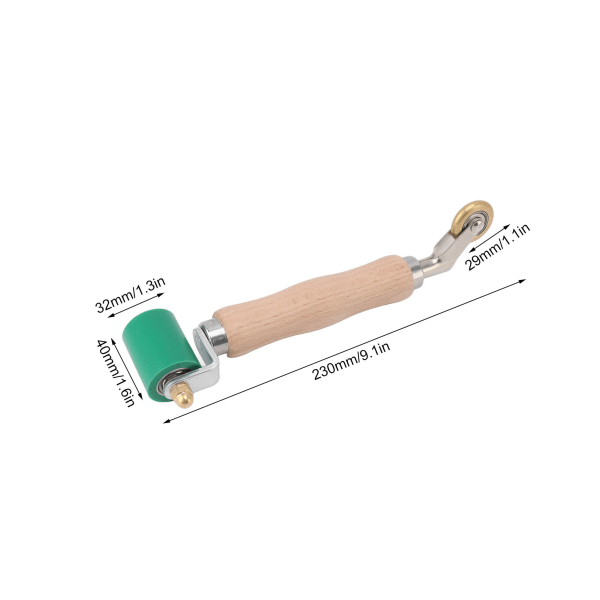 40 mm silikone sømrulle Dobbelt brug messinghjul træhåndtag tapet flad sømrulle til PVC TPO svejsning Grøn