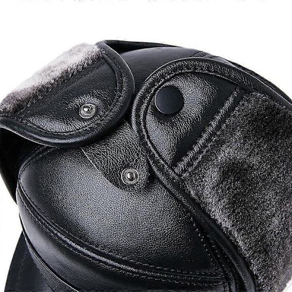 Herr 100% Äkta Kohud Hatt Vinter Varm Utomhus Skydda Öron Äkta Läder Keps För Vinter Varmt Foder (mörkbrun) XL {57-58cm}