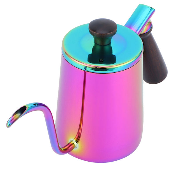 700 ml kaffekanna 304 rostfritt stål gåshals pip kaffedryppkanna med trähandtag långt pip - färgglad