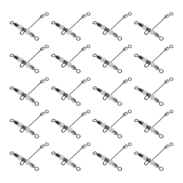 20 stk T-form lysende fiskeswivel 3-veis kobling Cross Line rullende svivel med perler 4x5 #