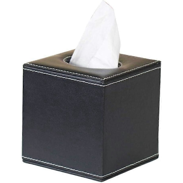Servietboks Cover Servietholder PU Læder Vævsdispenser Ansigtsservietboks (sort)
