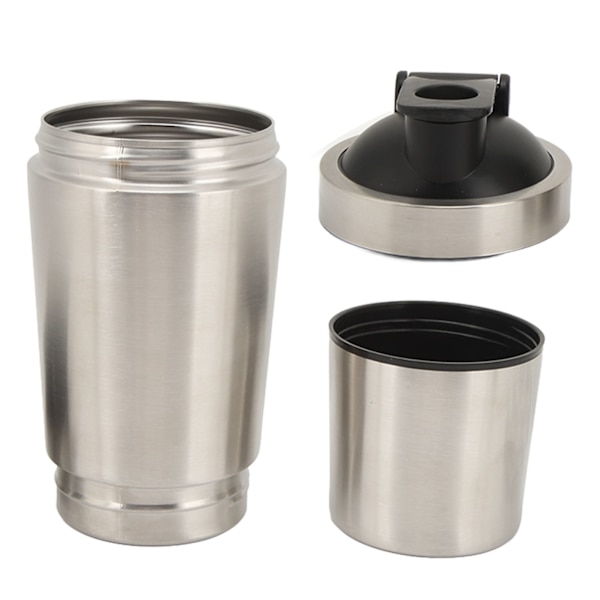 Shakerflaske i rustfritt stål, proteinshaker med skala, bærbar shakerkopp med visp for proteinblanding, pre-workout, sølv, 600 ml