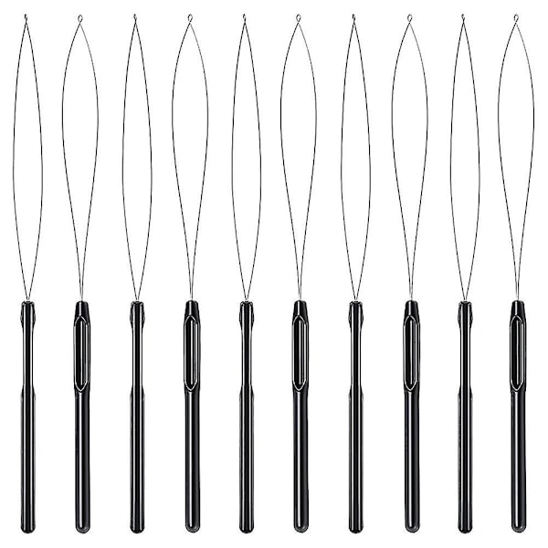 Hår Extensions Loop Threader Hook Tool Set (10 st, Svart)