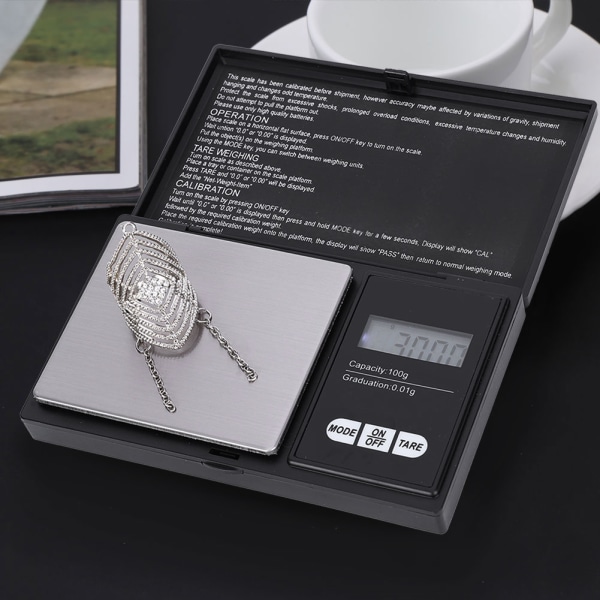 Mini Bærbar LED Digital Pocket Scale med høj nøjagtighed Guld Sølv Diamantsmykker (100g/0,01g)