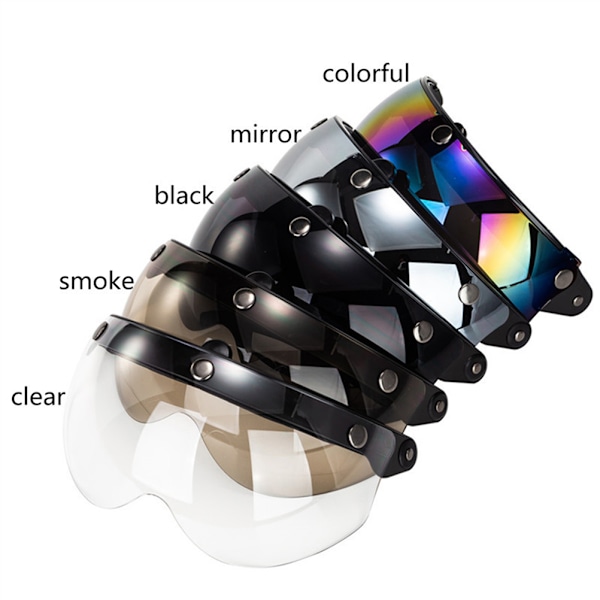 Universal 3 Snap Retro Helmet Visor Vindtät Solskydd Halv Ansikte Motorcykelhjälmar Visir