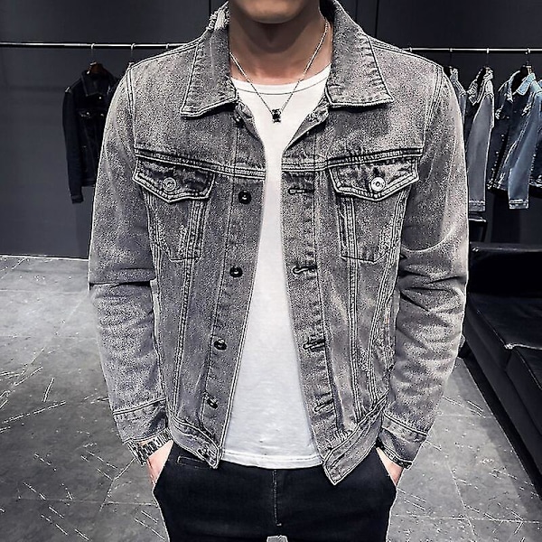 Retro Motorcykel Denimjacka för Män - Streetwear Hip Hop Bomberjacka 4XL FÄRG grå
