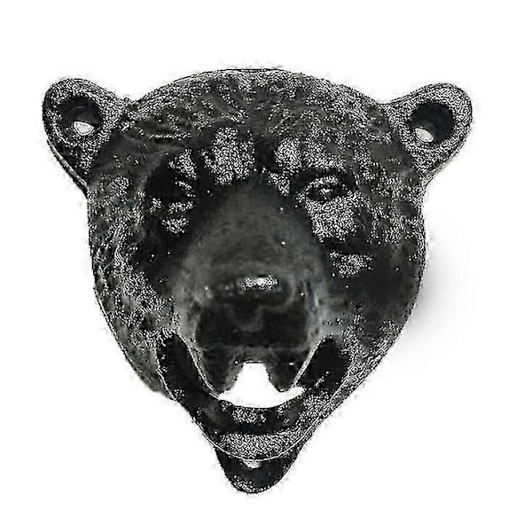 Väggmonterad kapsylöppnare i gjutjärn med grizzlybjörntänder (svart)