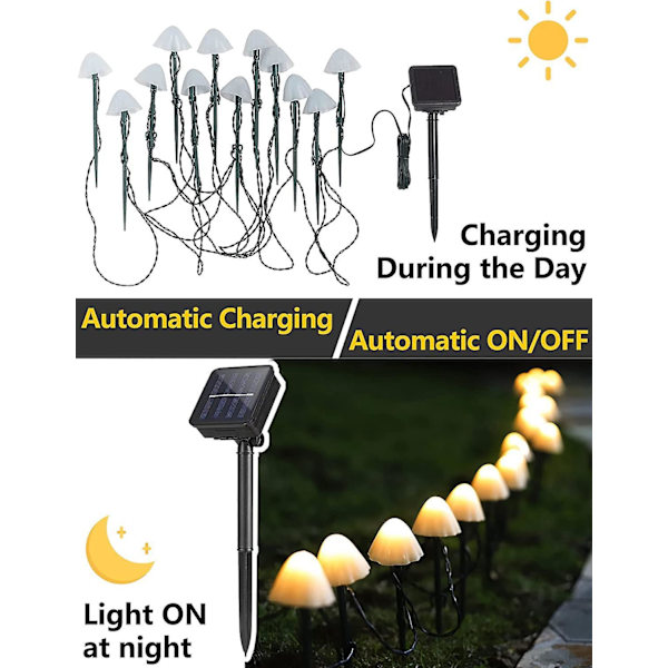 Solcelledrevne stilampe i form af svampe - 20 LED, 8 tilstande, vandtætte, 5 m/16,4 fod