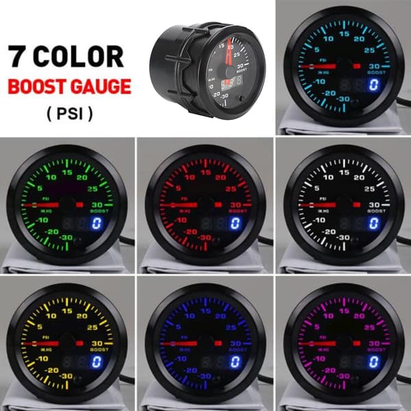 52 mm / 2 tum 7 färger LED Turbo Boost Meter Bilmodifieringsinstrumentsats