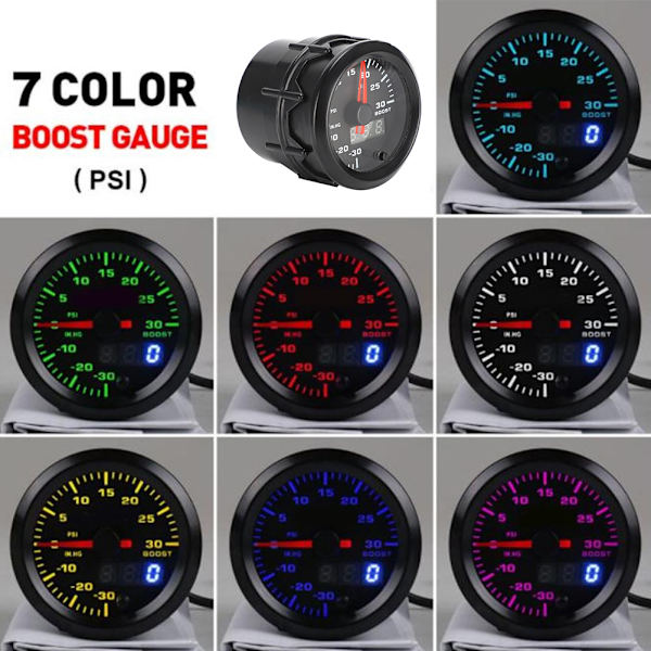 52mm / 2in 7 farver LED Turbo Boost Meter Bilmodifikation Instrument Sæt