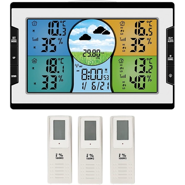Digital väderstation - Temperatur, luftfuktighet och väderprognos klocka för hem och trädgård