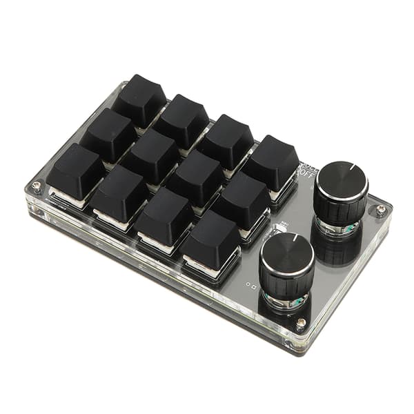 12-tasters mekanisk tastatur understøtter kablet USB trådløs Bluetooth DIY programmerbart rødt switch makrotastatur med 2 knapper til spil
