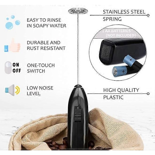 4 stk. Elektrisk melkeskummer, håndholdt mikser - Mini kjøkken rustfritt stål melkeskummer, elektrisk skummer, batteridrevet kaffemaskin - Eggevisp
