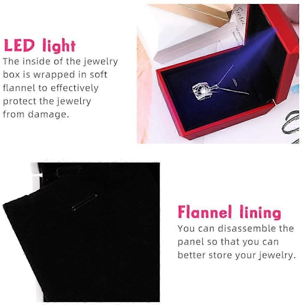 LED Vedhæng Halskæde Æske Armbånd Æske Par Smykker Gaveæsker Etui Lille Smykkeudstilling til Frieri Forlovelse Bryllup Valentinsdag (Pink)