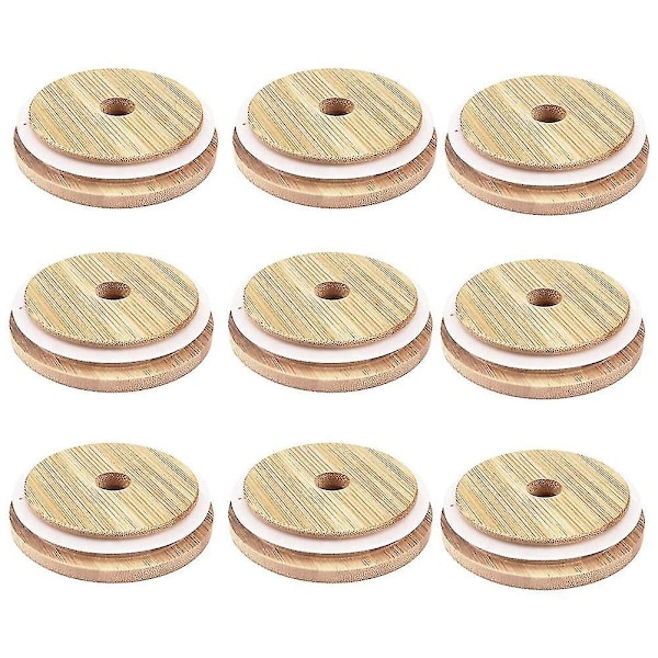 Reusable Bamboo Jar Lids with 87mm Straw Hole - Leak-proof Caps