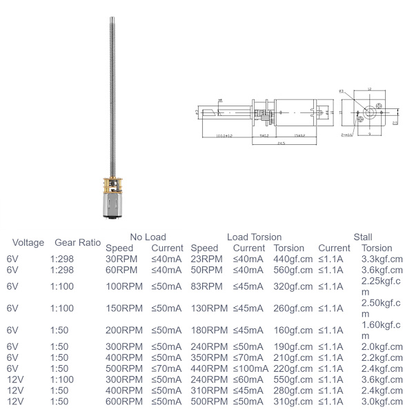 DC 6/12V N20 vaihteiston alennusmoottori, pitkä ulostuloakseli M4 x 100mm (12V 600RPM)-1 kpl