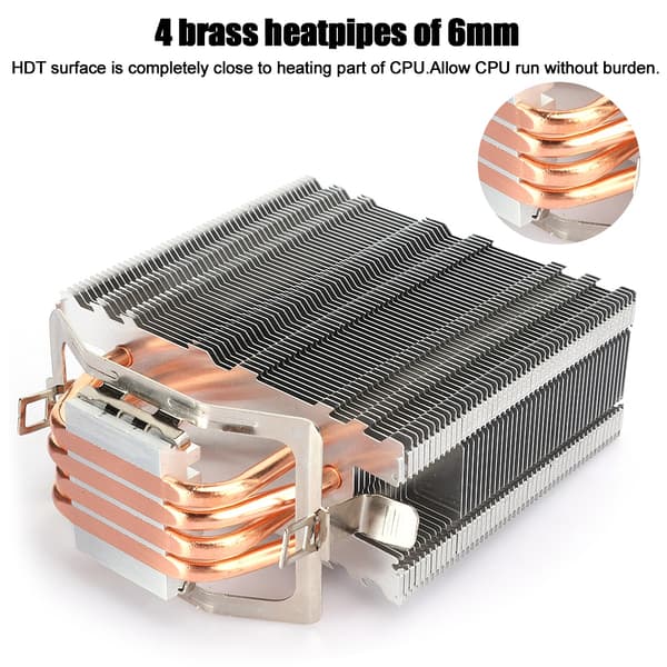 CPU-køleradiator Ultra-Silence 4 messingvarmerørblæser 1366 til 775AMD1155 stationær computer (3-benet) (rød)