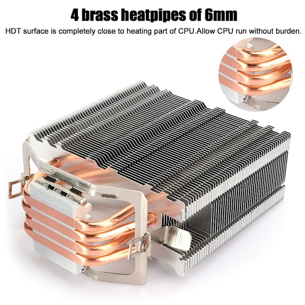 CPU-kylare Radiator Ultra-Silence 4 mässingsvärmeledningsfläkt 1366 för 775AMD1155 stationär dator (3-stifts) (röd)