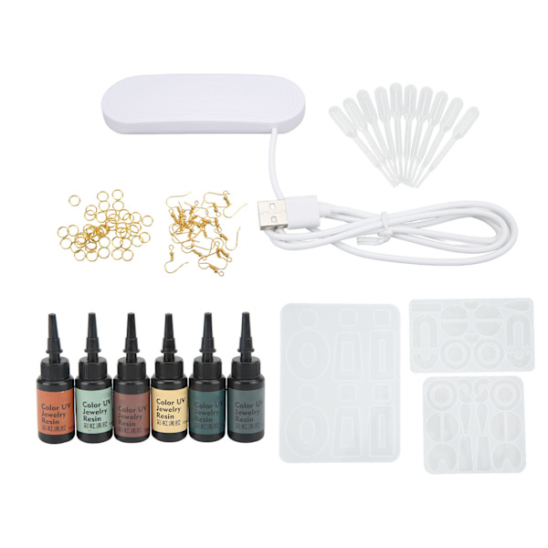 Resin Form Set med UV-lim Ring Öronkrok UV-lampa DIY Örhänge Molds Kit för örhängen Hängen Smycketillverkning