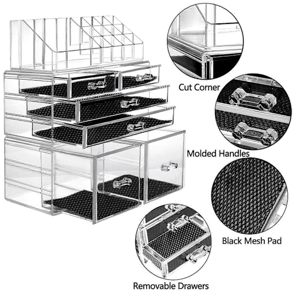 Makeup Organizer 3 Dele Akryl Kosmetik Opbevaringsskuffer og Smykkeudstillingsboks