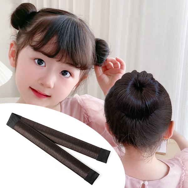 Bull Donut Hair Maker Natural Realistic Fast Fixed Donut Hair Fold Wrap Snap för fest Mörkbrun