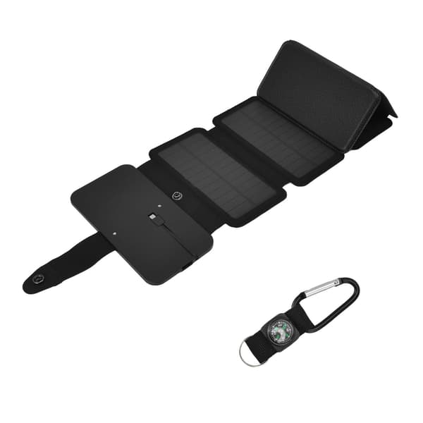 Solcelle Powerbank Foldbar Dobbelt Output Bærbar Universal Direkte Opladningsoplader til 3 Proof Mobil Strømforsyning Sort 5 Fold