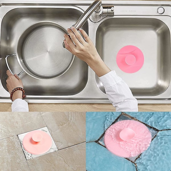 Silikonavloppspropp för kök, badrum, tvättstuga - Förhindrar läckage - Rosa (2-pack)