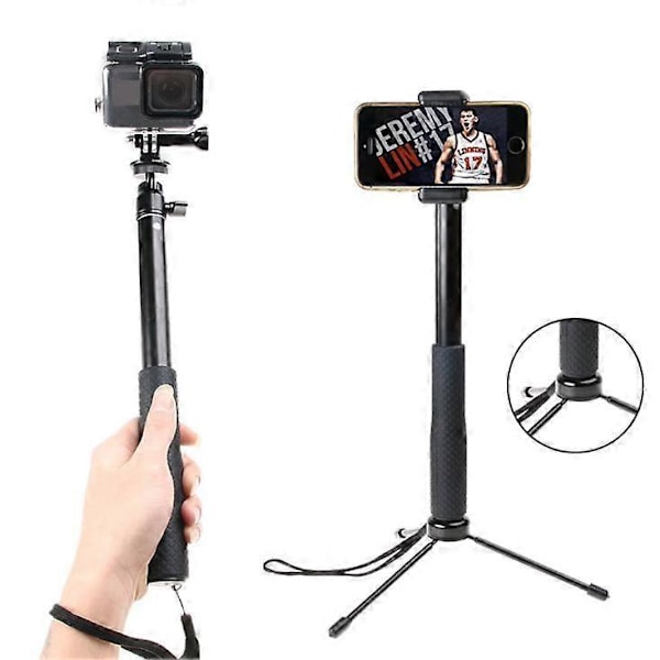 Udtrækkelig Selfie Stick til Go Pro Hero 11/10/9/8/7/6/5/4/3, Bærbar Monopod Kompatibel med Mobiltelefoner og Andre Action Kameraer