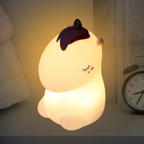 Silikone farverige søde dyr USB opladning LED natlys lampe til soveværelse seng hvid