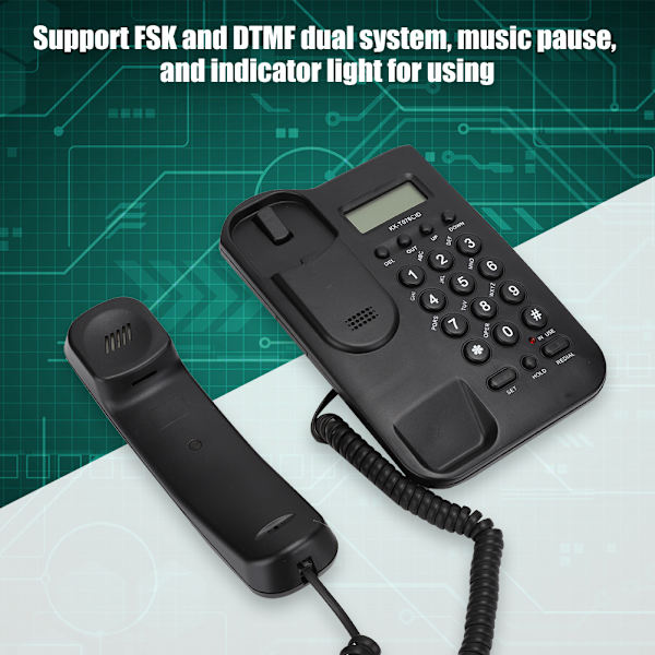 KX T076 Kabelbundet engelsk fastnettelefon til hjemmekontor (britisk telefonlinje med tilfældig farve) (sort)