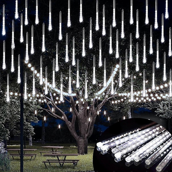 Meteorregn Ljus, 30cm 8 Rör 192 LEDs Utomhus Julbelysning, IP55 Vattentäta Meteorregn Ljus för Julfest Bröllop Trädgård Trä Deko