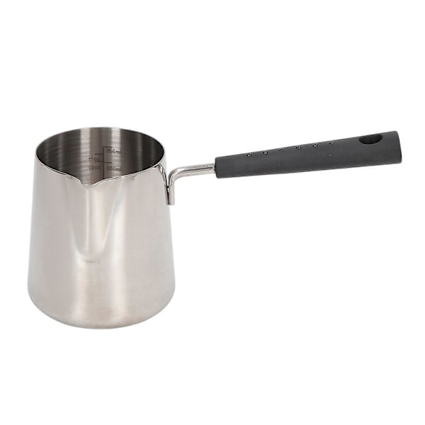 Melkekanne for kaffe, 304 rustfritt stål, melkekanne med langt håndtak og spiss tut, latte-kanne med skala, 350 ml, 18x9,5x7,5 cm/7,1x3,7x3,0 tommer