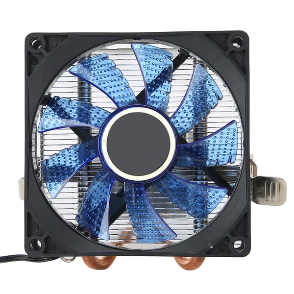 CPU-kjøler 3-pins kontakt PC-tilbehør med lys 2 messingrør for AMD 775 / 1155 / 1366 (blå)