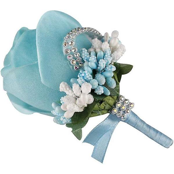 Klassisk blå håndlavet rose boutonniere med nål til bryllup og bal