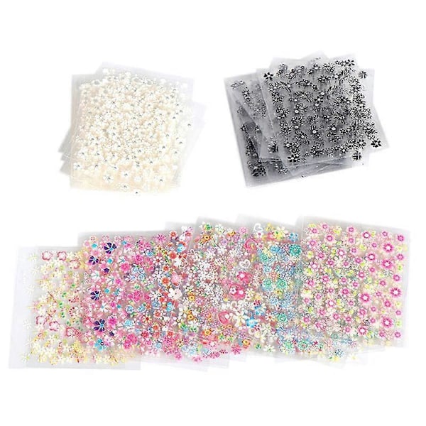 50 ark 3D Blomdesign Nagelstickers i blandade färger för manikyr och nagelspetsar