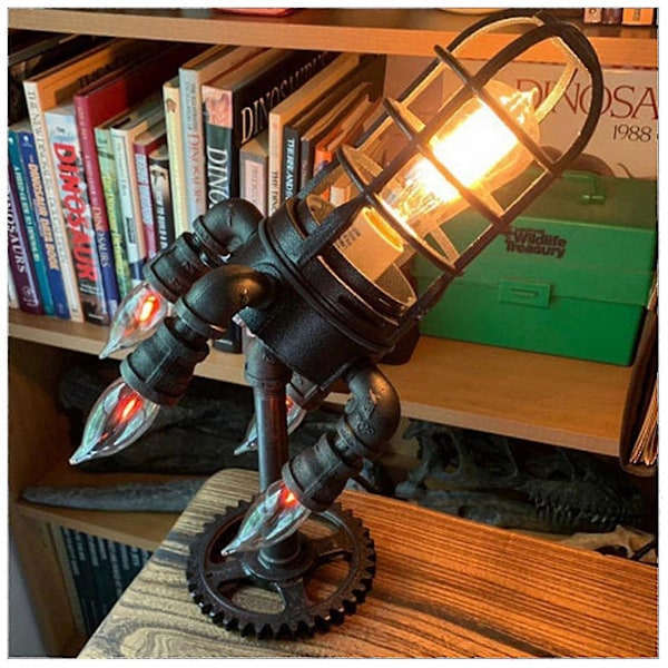Soveromslys Steampunk-rakettlampe Vintage Industriell Skrivebordslampe Nattlys Interiørscene Layout Nyhet Flammer Lampe ny zd EU-plugg