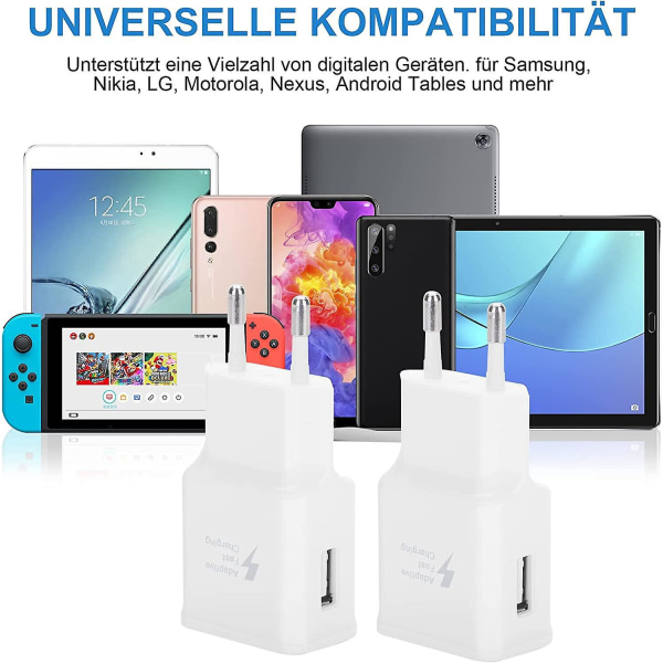 Dual Pack USB snabbladdningsadapter kompatibel med Samsung S22/S21/S20/S10/S10e/S6/S7/S8/S9/Edge/Plus/Active/A72/A53 5G, Note 5/8/9/10