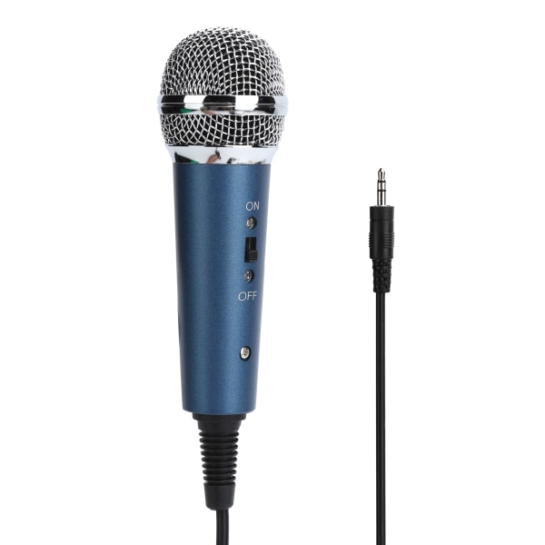 Trådbunden kondensatormikrofon 3,5 mm med US-formad 3,5 mm ljudadapter för datorkaraoke (blå)