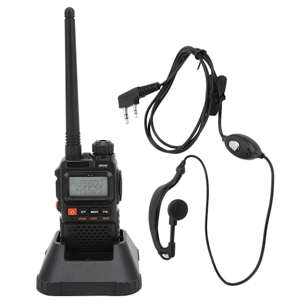 Bärbara Walkie Talkies Set Handheld LCD Display Walky Talky med Hörlurar 100‑240V Svart EU-kontakt 100‑240V