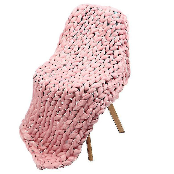 Tykk strikket rosa ullpledd 80x80cm